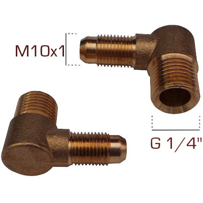 Kolanko 90° redukcja Ø6/Ø8 - M10x1 / G 1/4'' Kolanko 90° redukcja Ø6/Ø8 - M10x1 / G 1/4''
